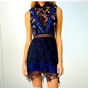 Self-Portrait Navy and Black Lace Mini Dress
